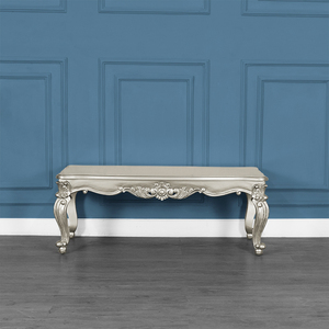 Table basse Lazarus en teck massif de haute qualité avec finition argentée pour usage intérieur. - Product Image 1