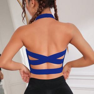 ชุดโยคะออกกำลังกายแบบไร้ตะเข็บเอวสูง คอ halter แห้งเร็ว ระบายอากาศดี ชุดวิ่งออกกำลังกาย ด้านหลังมีโลโก้ ด้านหน้าลายเรียบ - Product Image 6