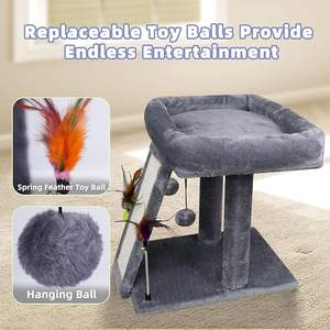 Árbol para Gatos Moderno, Grande y Lujoso, con Poste Rascador para Gatos de Interior, Centro de Actividades de 1 Nivel, Tabla Rascadora, Juguetes con Bolas, Color Gris - Product Image 4