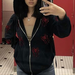 Sweat à capuche strass personnalisé direct d'usine pour les femmes Streetwear pull surdimensionné Logo personnalisé - Product Image 3