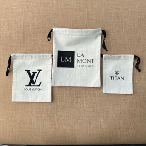 Sac pochette en coton écologique lavable minimaliste naturel fermeture à cordon de serrage à coutures solides pour emballage cadeau promotionnel - Product Image 1