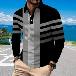 Polos de negocios OEM para hombre, camisetas de golf para jóvenes de mediana edad, camisetas de talla grande, manga larga, diseño de solapas de punto transpirable - Product Image 1