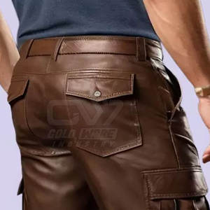Nuevos pantalones cortos de cuero para hombres 2025 Precio al por mayor Diseño de moda Pantalones cortos de cuero genuino para hombres - Product Image 2
