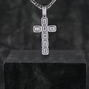 Colgante redondo y Baguette VVS Moissanite Diamond Pendant Iced Out Hip Hop Style Charms Pendant 925 Sterling Silver - Product Image 3