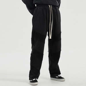 Pantalones de lona informales para hombre, diseño de retazos, ropa deportiva holgada para exteriores, cintura media, cierre de cordón de talla grande, Parte delantera teñida lisa - Product Image 3