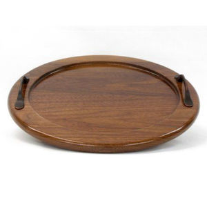 Plateau de service rectangulaire en bois d'acacia naturel de haute qualité, fait à la main, avec poignées en métal noir, plateau de table basse en bois naturel - Product Image 3