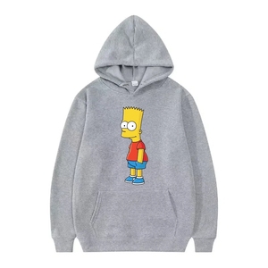 Pulls tendance pour hommes et femmes, motif Les Simpson, gris, coupe ample et sportive, avec capuche, pas cher - Product Image 1