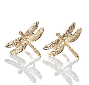 Handmade Elegant Gold Plated Metal Napkin Rings Casted Dragonfly Tissue Holder Eco-Friendly for Halloween <b>Christmas</b> Parties - Product Image 2