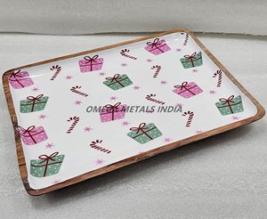 ถาดเสิร์ฟไม้อะคาเซียทำด้วยมือถาดของขวัญทันสมัยสำหรับห้องครัวพร้อมธีมวันหยุดสีสันสดใสพื้นผิวเรียบ - Product Image 1