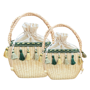 Minimalist Women's Handmade Water Hyacinth <b>Handbag</b> Sustainable Fashion-Forward Design with Cotton Lining and Two <b>Handles</b> - Product Image 1