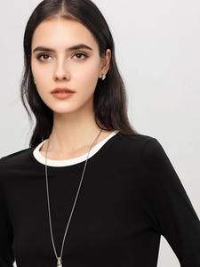 Camisetas de Jersey Cómodas para Mujer, Mezcla de Seda y Viscosa, Cuello Redondo, Manga Larga, en Negro y Gris, Estilo Casual para Primavera y Otoño - Product Image 2