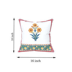 Housse de coussin en coton imprimé bloc du Rajasthan fait à la main en rouge jaune ensemble de 5 pièces - Product Image 5