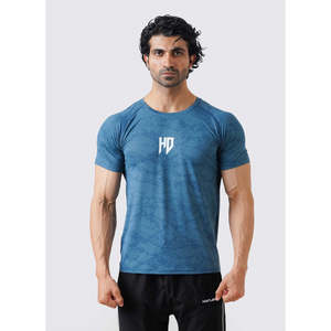 T-shirt en maille camouflage à manches courtes pour homme, coupe classique, séchage rapide, 100 % coton, Fitness - Bleu Atlantique - Product Image 1