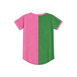 Camiseta de Malla Rosa y Verde para Mujer, Estilo Jersey de Béisbol, Diseño de Hermandad Universitaria Griega, Colección Half and Half Legacy - Product Image 4