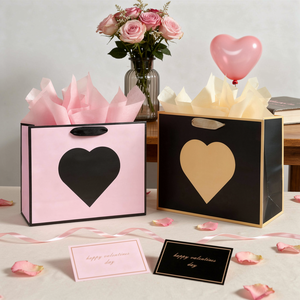 Valentine Gift UV Coated Kraft Paper Bag with Ribbon Handle Handbag <b>Shape</b> <b>Heart</b> Print Four-Color Custom Logo for Clothing Shoes - Product Image 2