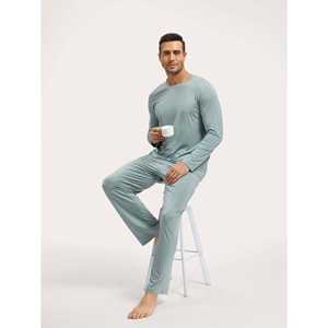 Conjunto de Pijama Largo Premium Personalizado para Hombre, NightFlow, Invierno, Algodón, Seda, Tejido de Punto, Satén, Ropa Casual para el Hogar con Estampado, Talla XXL - Product Image 2