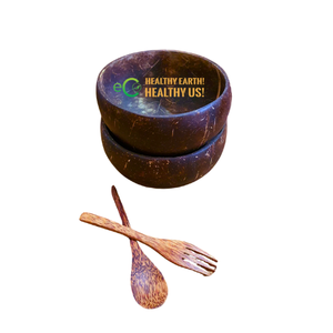 Ensemble de bols en noix de coco véritable avec cuillère Vaisselle écologique avec logo personnalisé Poli résistant à la chaleur pour les fêtes d'été pour les magasins écologiques - Product Image 1