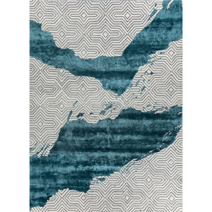 Tapis en laine et viscose tufté à la main Tra-15048 ivoire, motif géométrique, pour salon, chambre, couloir, rectangulaire, 4m de large, 10mm - Product Image 1
