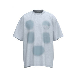 T-shirt américain à manches courtes délavé et peint à la main pour hommes, ample, col rond, demi-manches, vente en gros d'été - Product Image 6