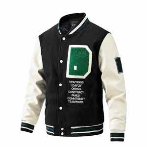 Bordado lana cuerpo patrón más mangas de cuero real Varsity Chaqueta estilo casual a prueba de viento Letterman Varsity chaqueta - Product Image 1
