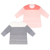 T-shirt décontracté pour femme, coupe classique, rayures noires et blanches, manches trois-quarts, col rond, anti-froissement, écologique