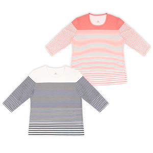 T-shirt décontracté pour femme, coupe classique, rayures noires et blanches, manches trois-quarts, col rond, anti-froissement, écologique - Product Image 6