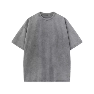 T-shirt décontracté pour homme, coupe ample, couleur unie, manches courtes, col rond, 100% coton jersey tricoté, teinture unie - Product Image 5