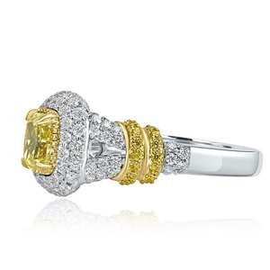 Cojín amarillo de moissanita Original de doble halo y anillo de diamante de corte redondo, regalo de fiesta de boda de Plata de Ley 925 para joyería - Product Image 2