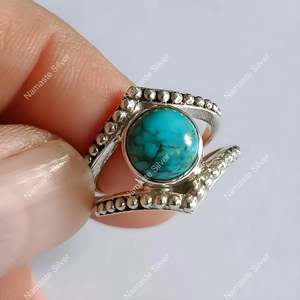 925 Sterling Silver <b>Turquoise</b> <b>Ring</b> Handmade December Birthstone Promise Jewelry with 18K Plating Gift - Product Image 1