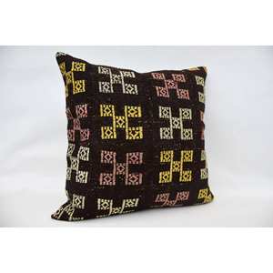 Brown Wool Kilim 28x28 Inch Luxury Pillow Cozy Vintage & <b>Fluffy</b> Square Patchwork Design Woven Technique Portable <b>Bedding</b> Use - Product Image 2