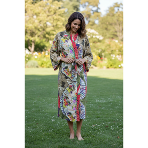 Recycled Silk Sari Women's Boho Chic Vintage <b>Beach</b> Cover Dress <b>Robe</b> for Resort Wear Gypsy House Kimono for Lounge Swimsuit Up's - Product Image 1