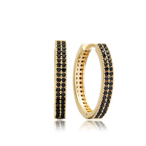 Pendientes de Aro con Circonita Negra, Joyería Fina Turca, Joyería Artesanal de Plata de Ley 925 al por Mayor - Product Image 3