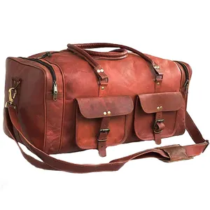 皮革旅行箱包周末旅行包，皮革手提过夜大容量复古皮革男士旅行箱包
