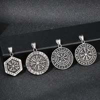 Collier pendentif boussole Vegvisir vintage en acier inoxydable 316L, double face, avec runes Futhark, amulette viking pour homme, cadeau