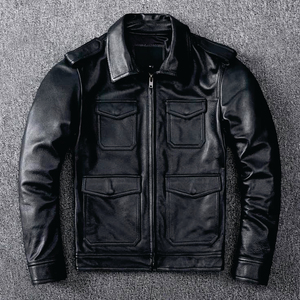 Wholesale High Quality 100% <b>Genuine</b> Leather Winter Stand Collar Waterproof Eco-Friendly Windproof Jacket Men Customizable Sizes - Product Image 6