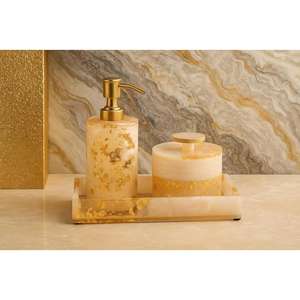 Accesorios de Baño Modernos de Resina con Incrustaciones Doradas, Juego de Accesorios de Primera Calidad para Encimeras de Baño, Venta al Por Mayor - Product Image 1