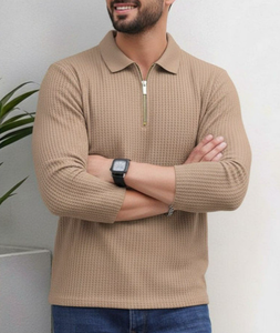 Polo de Manga Larga para Hombre, Cierre de Cremallera 1/4, Cuello Piqué, 50% Algodón/50% Poliéster, 220 GSM, Corte Regular, Varias Opciones de Color - Product Image 1