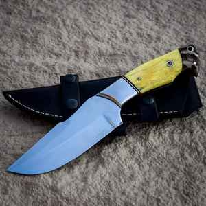 Couteau de chasse artisanal en acier à haute teneur en carbone 1095 15N20, lame fixe pleine longueur, survie en extérieur, personnalisable OEM avec étui - Product Image 2