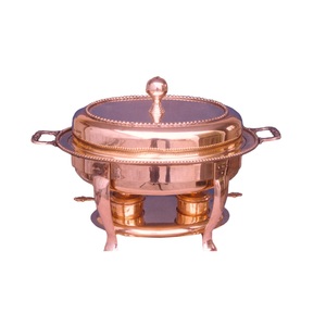 Plat de service chauffant artisanal en cuivre avec support et brûleur, produit très demandé pour la restauration - Product Image 1