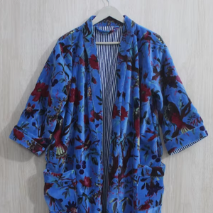 Floral Printed Luxury Velvet Knitted <b>short</b> Winter Autumn Boho Unisex velvet cotton Eco-Friendly Warm Kimono Jacket - Product Image 1