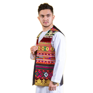 Élégant gilet en laine décontracté pour hommes afghans d'automne broderie en dentelle colorée Design traditionnel pour les mariages culturels Festivals - Product Image 4