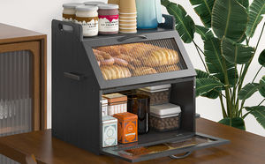 Boîte <span class=keywords><strong>à</strong></span> <span class=keywords><strong>pain</strong></span> carrée en bambou <span class=keywords><strong>à</strong></span> double couche <span class=keywords><strong>pour</strong></span> le comptoir de <span class=keywords><strong>cuisine</strong></span>, grande capacité, bac de rangement <span class=keywords><strong>pour</strong></span> aliments - Product Image 3