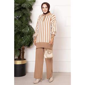 Ensemble 2 pièces tricoté rayé Ecru - Product Image 3
