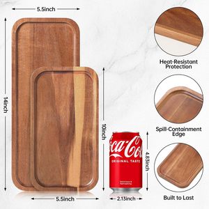 En stock, plateau en bois massif, bois d'acacia, plateau à thé personnalisé de qualité supérieure, <span class=keywords><strong>petit</strong></span> plateau pour fruits, en-cas, noix, dessert, rangement de bureau, vaisselle - Product Image 3