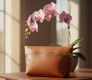 Bolsa de Maquillaje de Cuero Marrón Premium de Gran Capacidad Resistente al Agua, Neceser Cosmético para Viaje con Cierre Dorado - Product Image 4