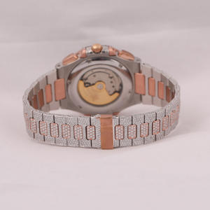 Montre de luxe unisexe tendance deux tons cadran bleu glacé VVS Moissanite avec diamant personnalisée style hip hop bracelet analogique en acier inoxydable - Product Image 4