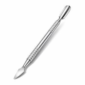 Dual-End Flat & Spoon End Stainless Steel Cuticle Pusher <b>Nail</b> <b>Tool</b> Non-Slip Grip Rust Resistant Reusable Manicure Instrument - Product Image 1