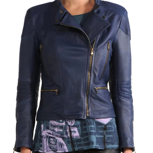 Premium femmes court léger matelassé en cuir d'agneau veste de moto élégant décontracté tenue de soirée respirant Polyester - Product Image 1