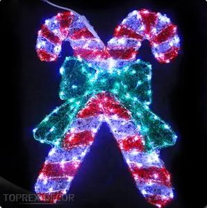 Dekorasi Natal tongkat permen tema Pastel, Ornamen Natal Motif besar 3D komersial kustom dengan lampu
