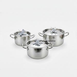 Ensemble de casseroles de luxe en acier inoxydable martelé à la main, 3 pièces, design européen écologique, avec bouton de couvercle papillon, pour casseroles et faitouts - Product Image 2